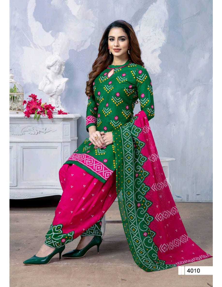 Meenaxi Chunari Special 4 Regular Wear Cotton Printed  Bandhani Dress Material